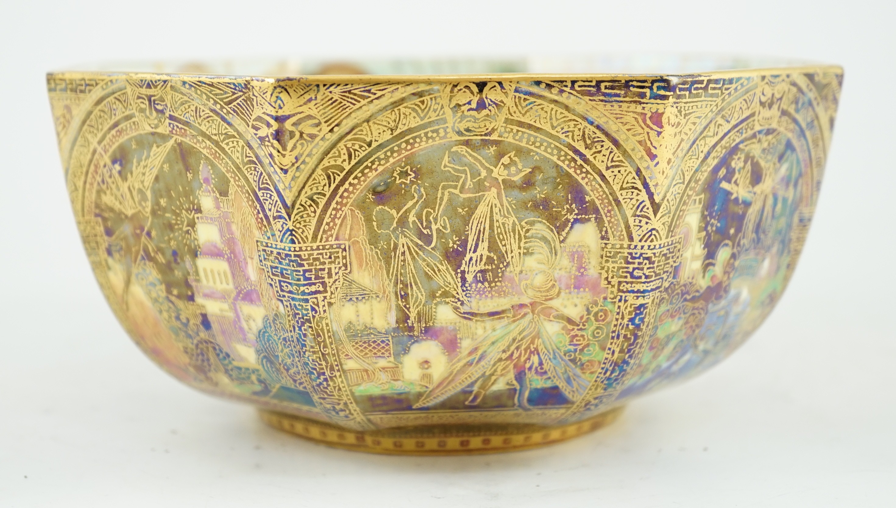 A Wedgwood Fairyland lustre octagonal bowl, designed by Daisy Makeig-Jones, pattern Z4968, 18cm wide